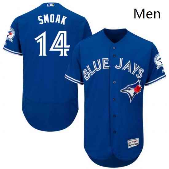 Mens Majestic Toronto Blue Jays 14 Justin Smoak Blue Alternate Flex Base Authentic Collection MLB Jersey